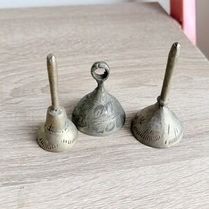 Vintage Bells of Sarna Small Etched Brass Bell 2" Tall‎ India Classic